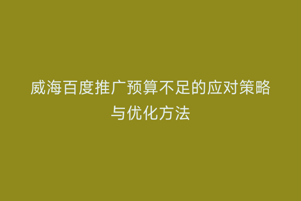 威海百度推广预算不足的应对策略与优化方法