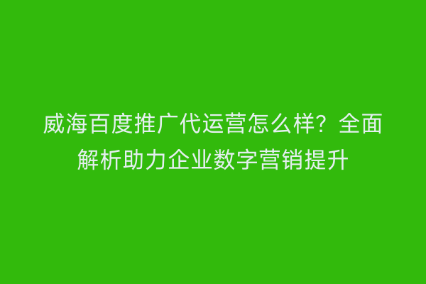 威海百度推广代运营怎么样？全面解析助力企业数字营销提升