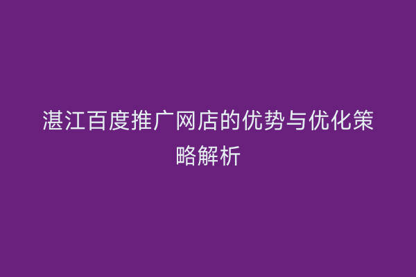 湛江百度推广网店的优势与优化策略解析