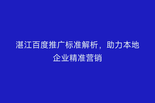 湛江百度推广标准解析,助力本地企业精准营销