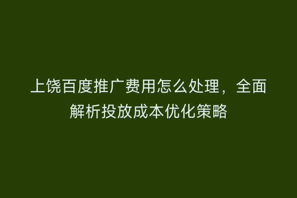 上饶百度推广费用怎么处理，全面解析投放成本优化策略