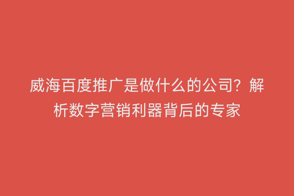 威海百度推广是做什么的公司?解析数字营销利器背后的专家