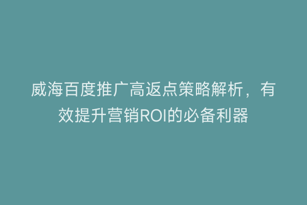 威海百度推广高返点策略解析,有效提升营销ROI的必备利器