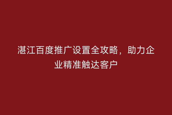 湛江百度推广设置全攻略，助力企业精准触达客户