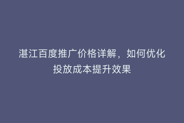 湛江百度推广价格详解,如何优化投放成本提升效果