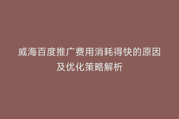 威海百度推广费用消耗得快的原因及优化策略解析