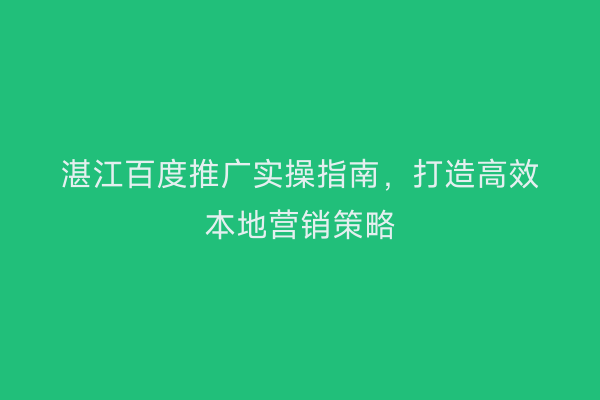 湛江百度推广实操指南，打造高效本地营销策略