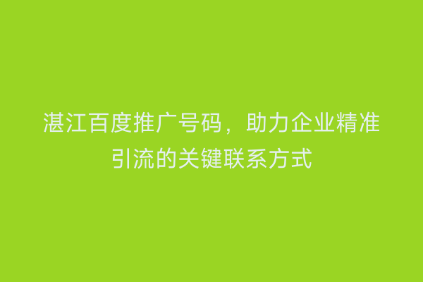 湛江百度推广号码,助力企业精准引流的关键联系方式
