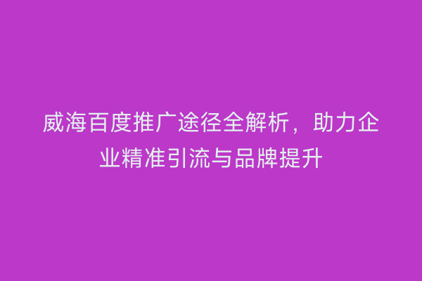 威海百度推广途径全解析,助力企业精准引流与品牌提升