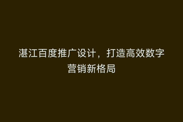 湛江百度推广设计，打造高效数字营销新格局