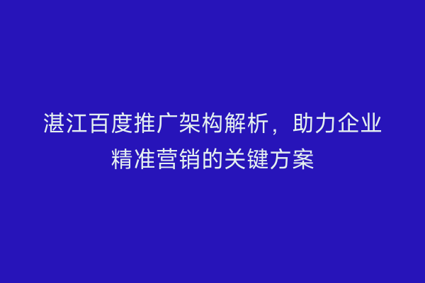 湛江百度推广架构解析,助力企业精准营销的关键方案