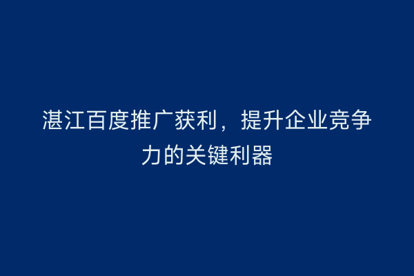 湛江百度推广获利，提升企业竞争力的关键利器