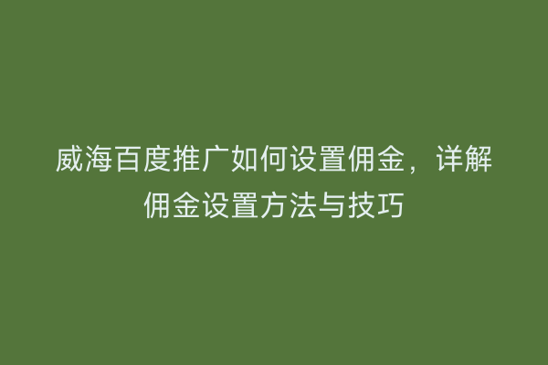 威海百度推广如何设置佣金,详解佣金设置方法与技巧