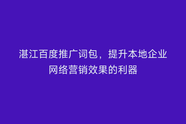 湛江百度推广词包,提升本地企业网络营销效果的利器