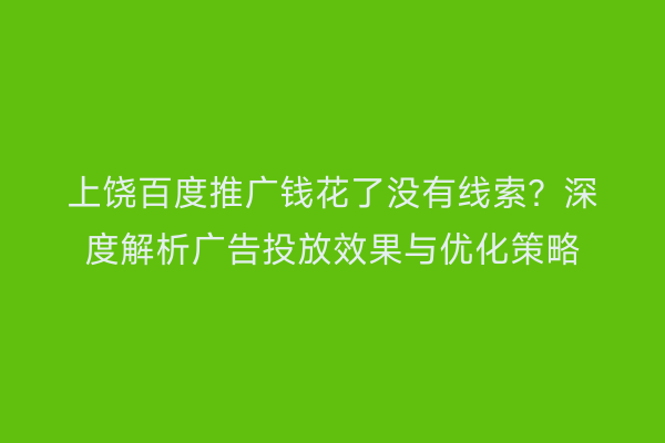 上饶百度推广钱花了没有线索?深度解析广告投放效果与优化策略