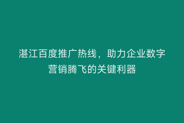 湛江百度推广热线,助力企业数字营销腾飞的关键利器