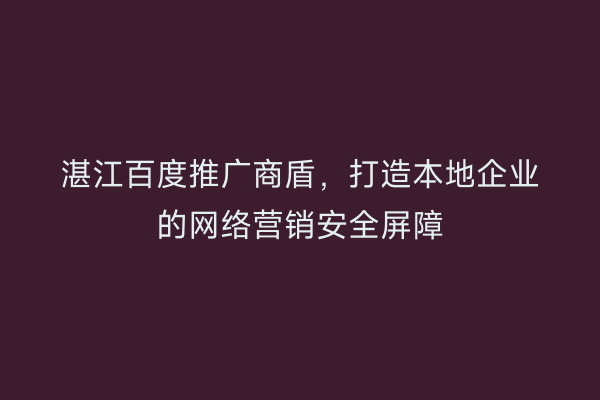湛江百度推广商盾，打造本地企业的网络营销安全屏障