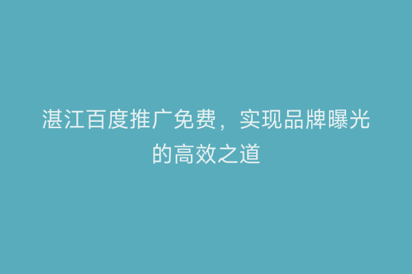 湛江百度推广免费，实现品牌曝光的高效之道