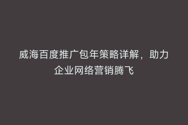 威海百度推广包年策略详解，助力企业网络营销腾飞