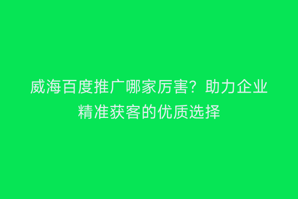 威海百度推广哪家厉害？助力企业精准获客的优质选择