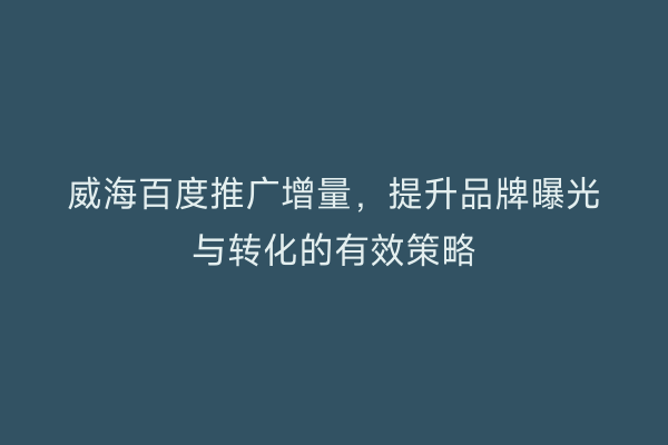 威海百度推广增量,提升品牌曝光与转化的有效策略