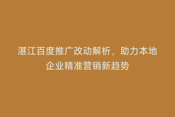 湛江百度推广改动解析,助力本地企业精准营销新趋势