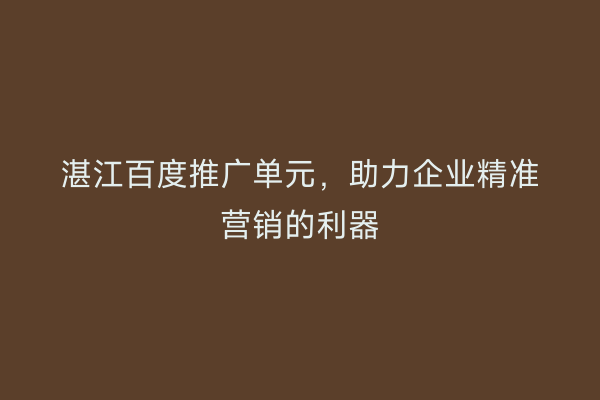 湛江百度推广单元,助力企业精准营销的利器