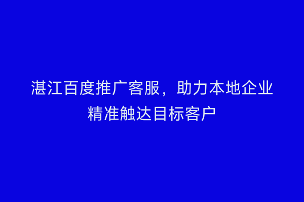 湛江百度推广客服,助力本地企业精准触达目标客户