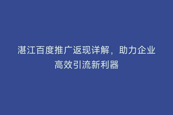 湛江百度推广返现详解,助力企业高效引流新利器