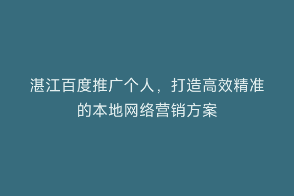 湛江百度推广个人，打造高效精准的本地网络营销方案