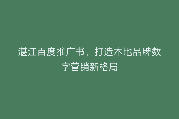 湛江百度推广书,打造本地品牌数字营销新格局