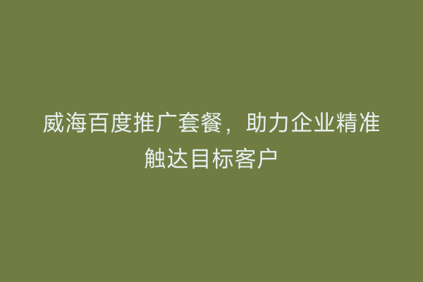 威海百度推广套餐,助力企业精准触达目标客户