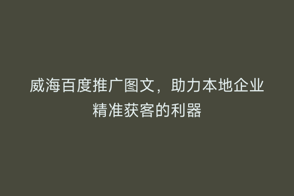 威海百度推广图文,助力本地企业精准获客的利器
