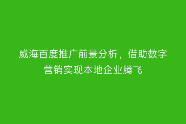 威海百度推广前景分析,借助数字营销实现本地企业腾飞