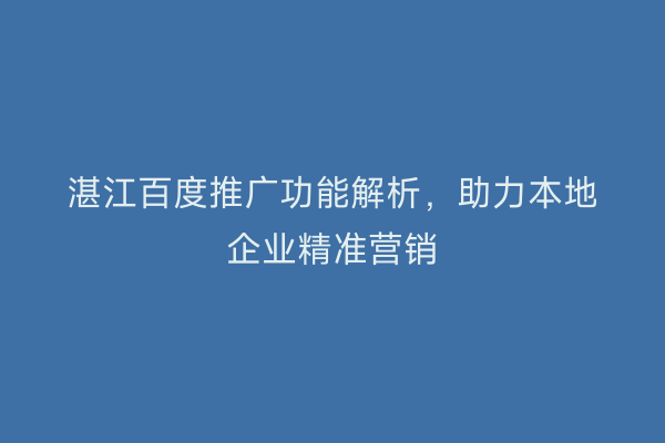 湛江百度推广功能解析，助力本地企业精准营销
