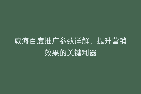威海百度推广参数详解，提升营销效果的关键利器