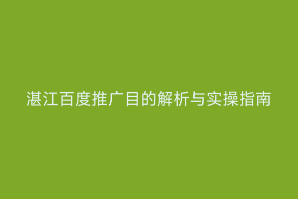 湛江百度推广目的解析与实操指南