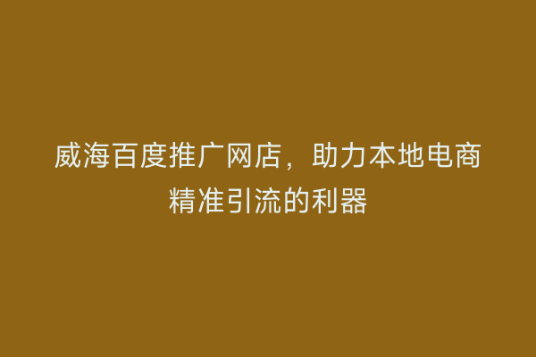 威海百度推广网店,助力本地电商精准引流的利器