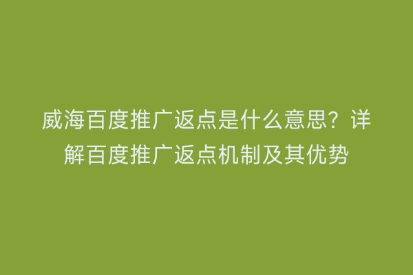 威海百度推广返点是什么意思?详解百度推广返点机制及其优势