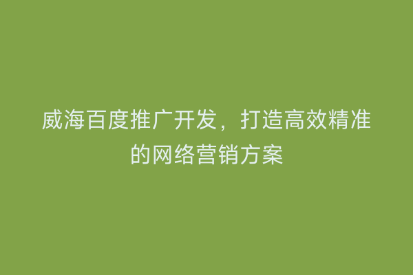 威海百度推广开发，打造高效精准的网络营销方案