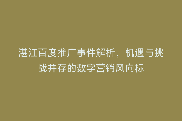 湛江百度推广事件解析,机遇与挑战并存的数字营销风向标