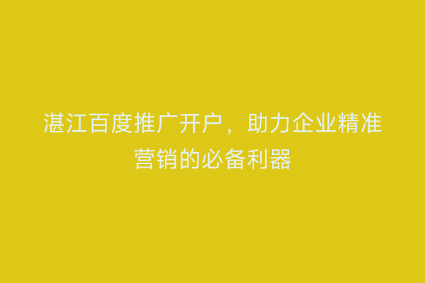 湛江百度推广开户,助力企业精准营销的必备利器
