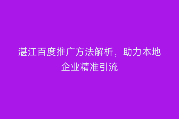 湛江百度推广方法解析,助力本地企业精准引流