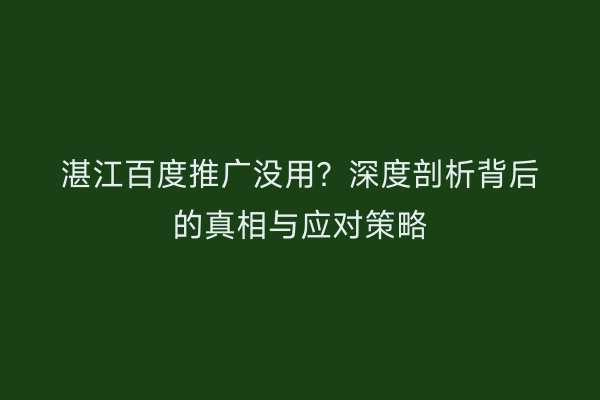 湛江百度推广没用？深度剖析背后的真相与应对策略