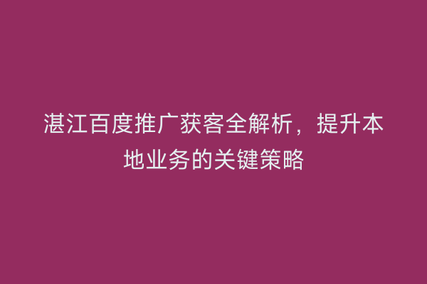 湛江百度推广获客全解析，提升本地业务的关键策略
