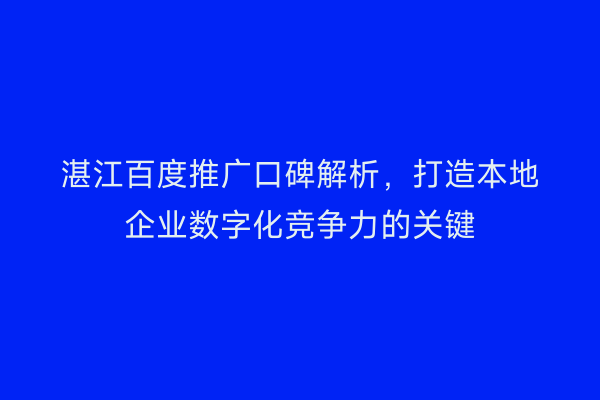 湛江百度推广口碑解析,打造本地企业数字化竞争力的关键