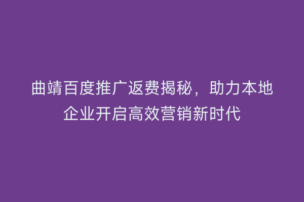 曲靖百度推广返费揭秘,助力本地企业开启高效营销新时代