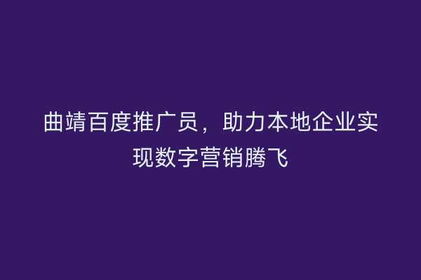 曲靖百度推广员,助力本地企业实现数字营销腾飞