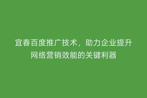 宜春百度推广技术，助力企业提升网络营销效能的关键利器