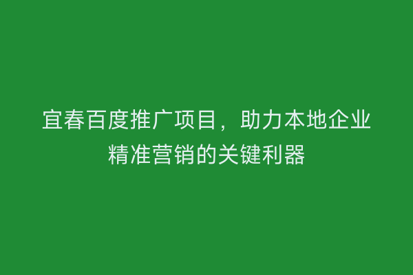 宜春百度推广项目,助力本地企业精准营销的关键利器